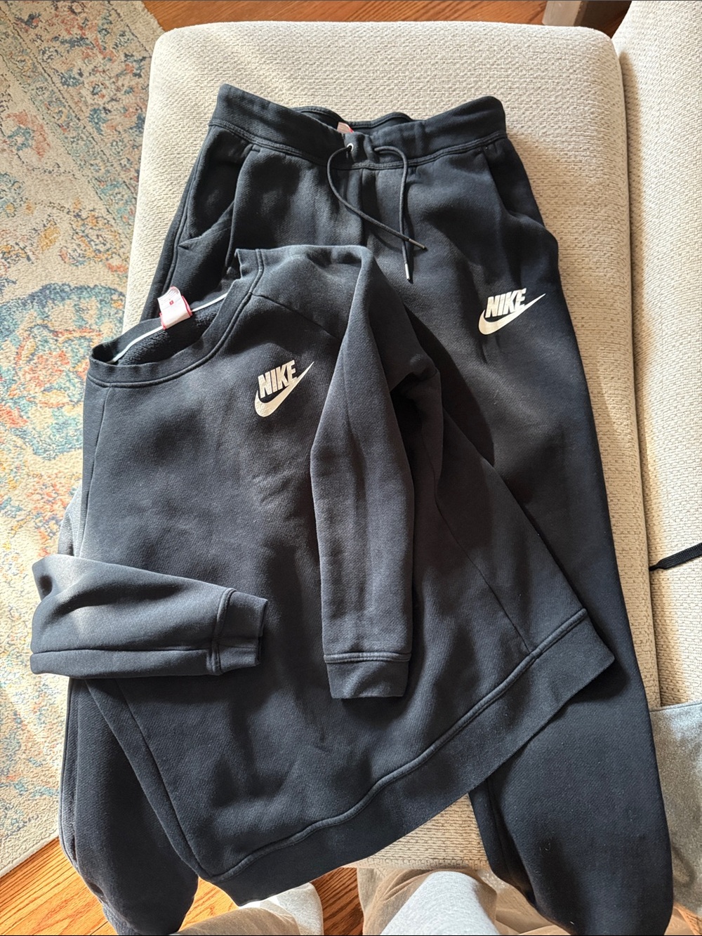 Nike Black men Sweatshirt and Joggers Set with White Logo